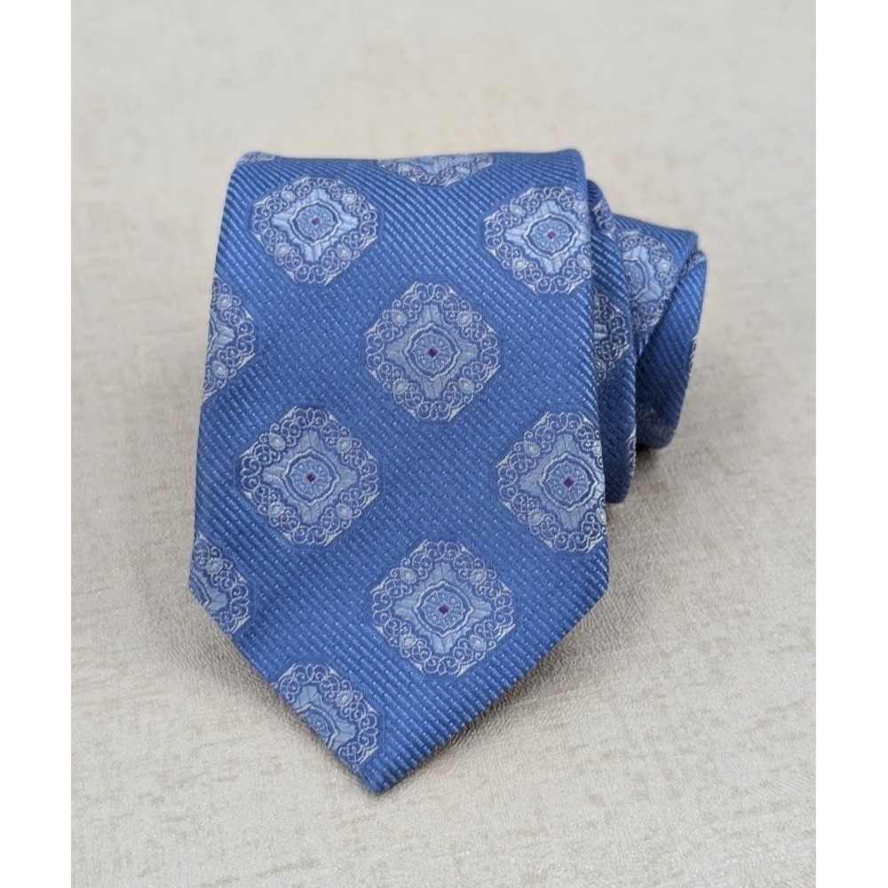 John Nordstrom Mens Tie Blue Silk Geometric Medallion Made in Italy